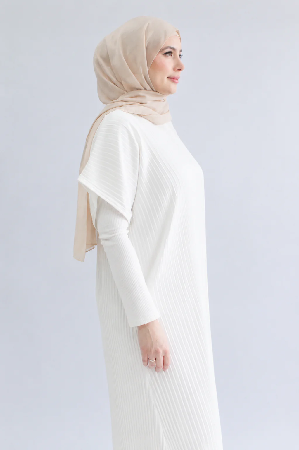 Ivory Pleated Short Sleeve Dress  - Silky Ripple Satin - Image 2