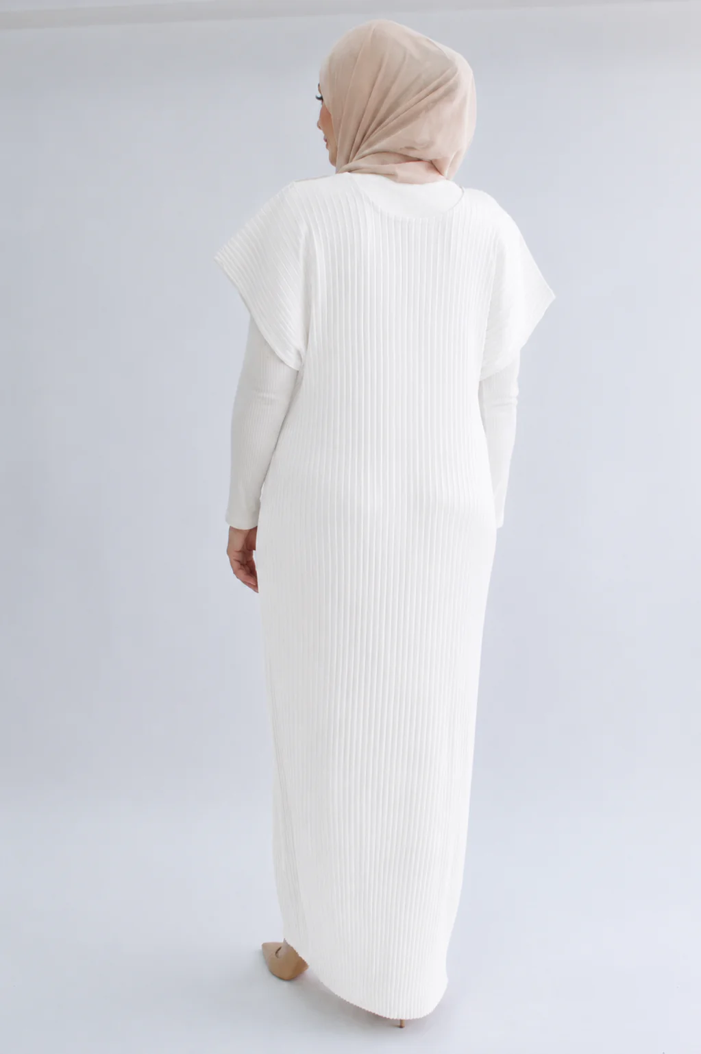 Ivory Pleated Short Sleeve Dress  - Silky Ripple Satin - Image 3