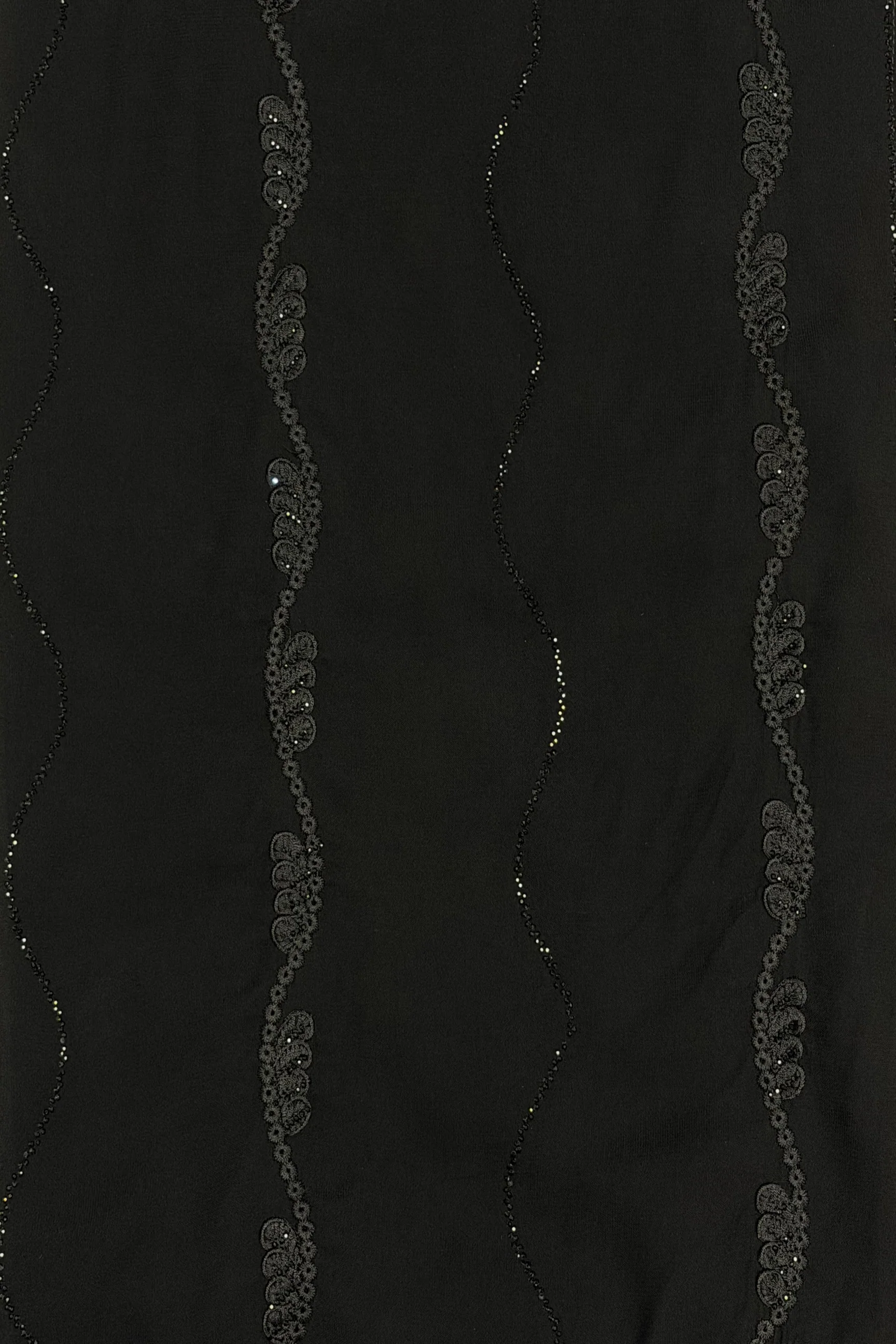 Kashkha Black Diamante Wavy Embroidered Chiffon Long Hijab - Image 3