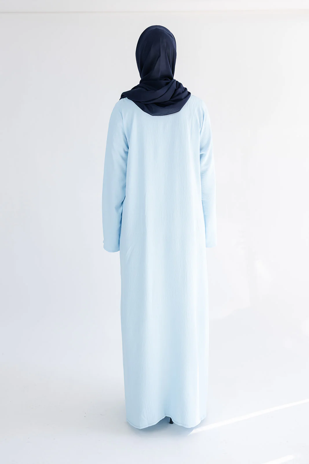 Light Blue Closed Abaya – Crushed Polyester with Pocket - Image 5