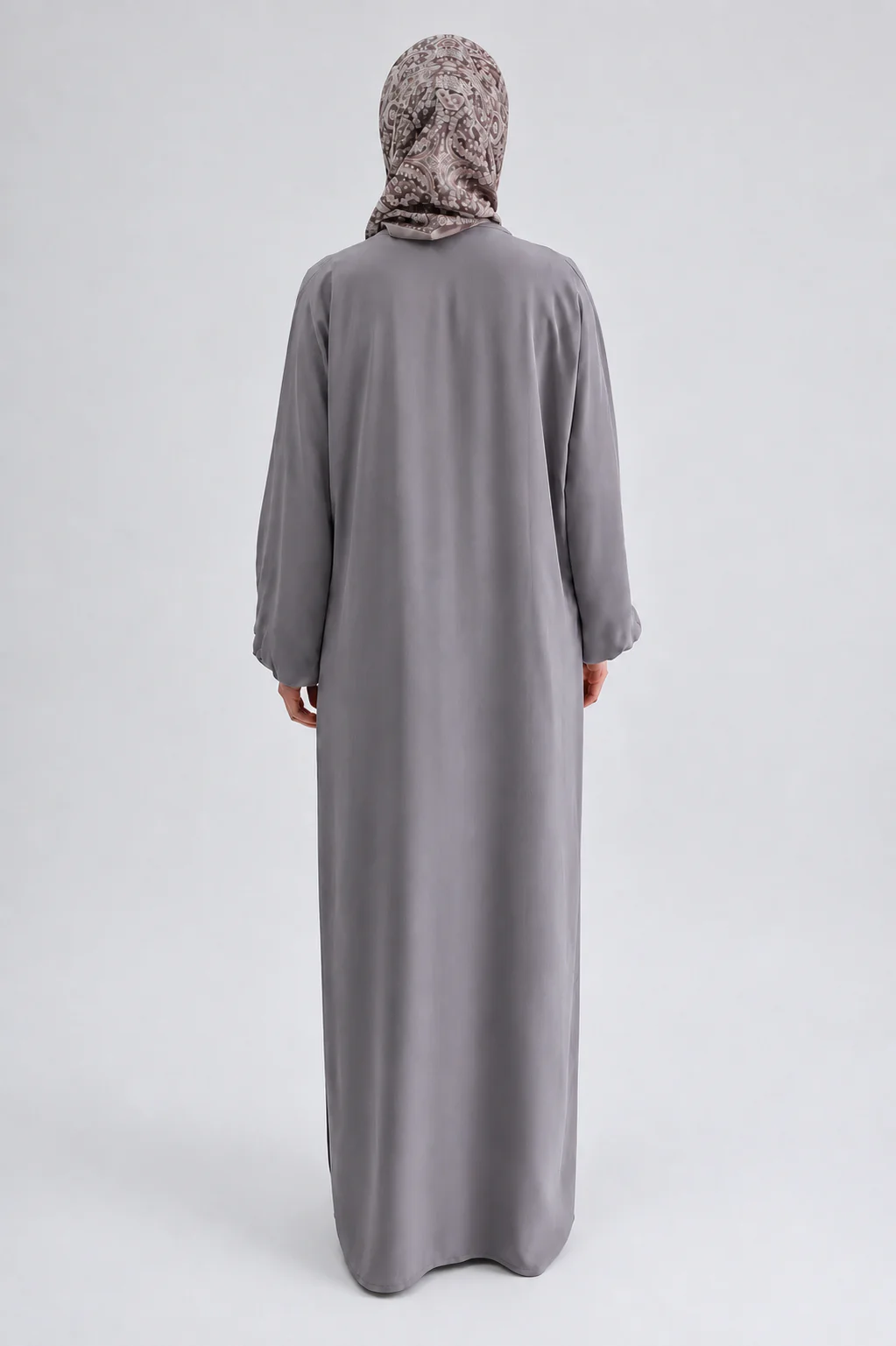 Light Grey Open Abaya - Premium Plain NIdha With Pocket & Elastic Sleeves - Image 3