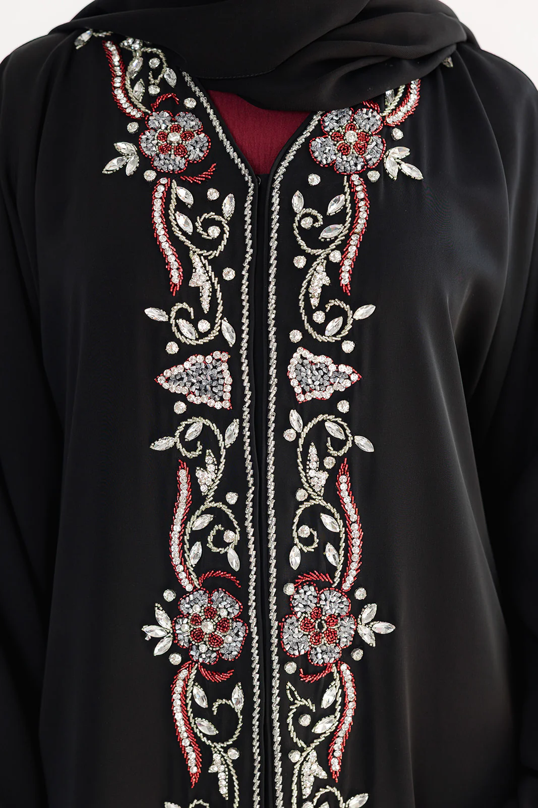 Black Open Abaya – Luxury Front Embellished Design - Image 4