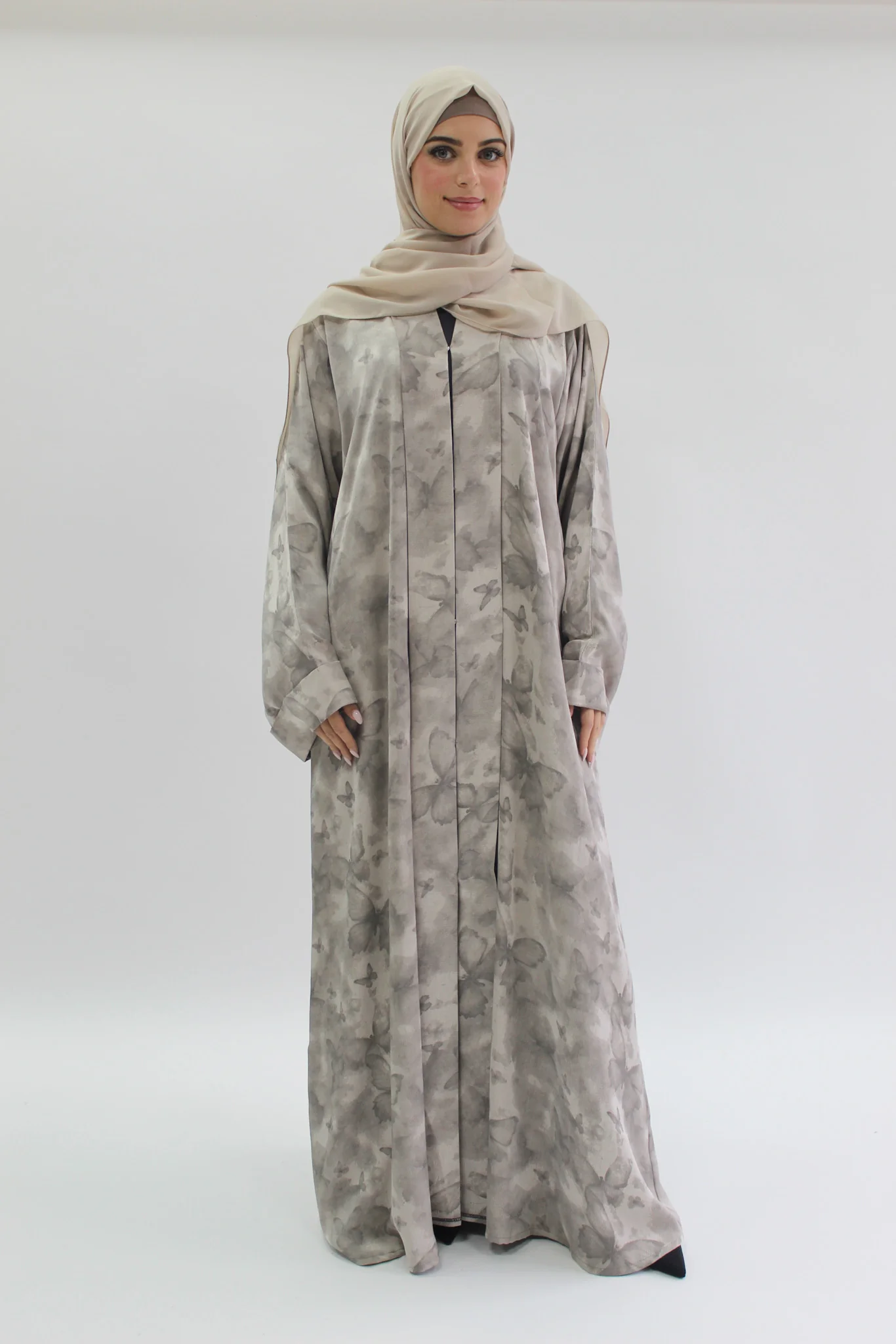 Luxury Stone Butterfly Print Satin Abaya