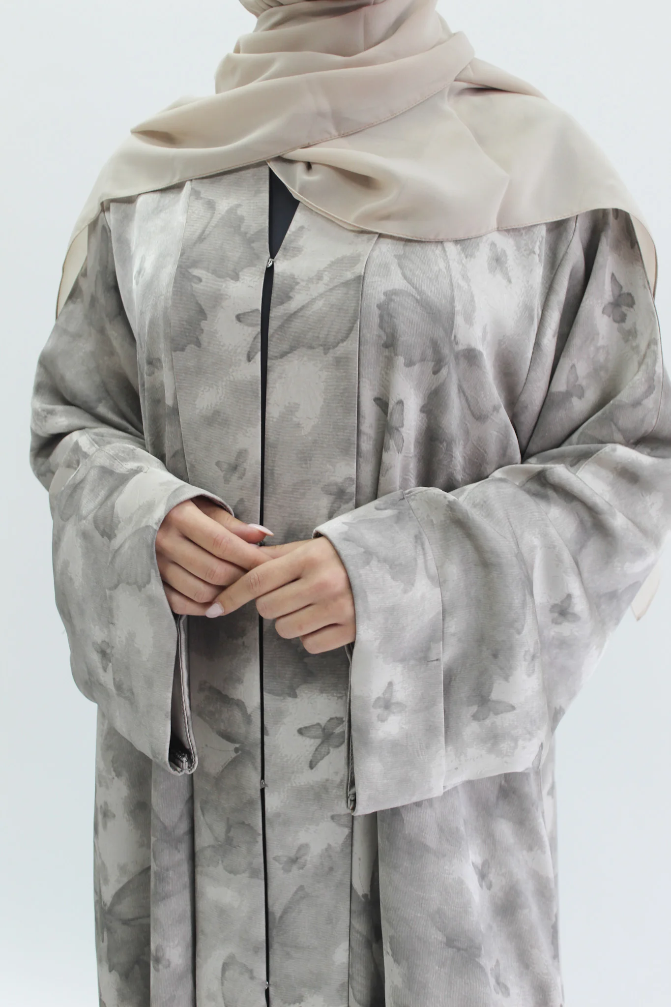 Luxury Stone Butterfly Print Satin Abaya - Image 2