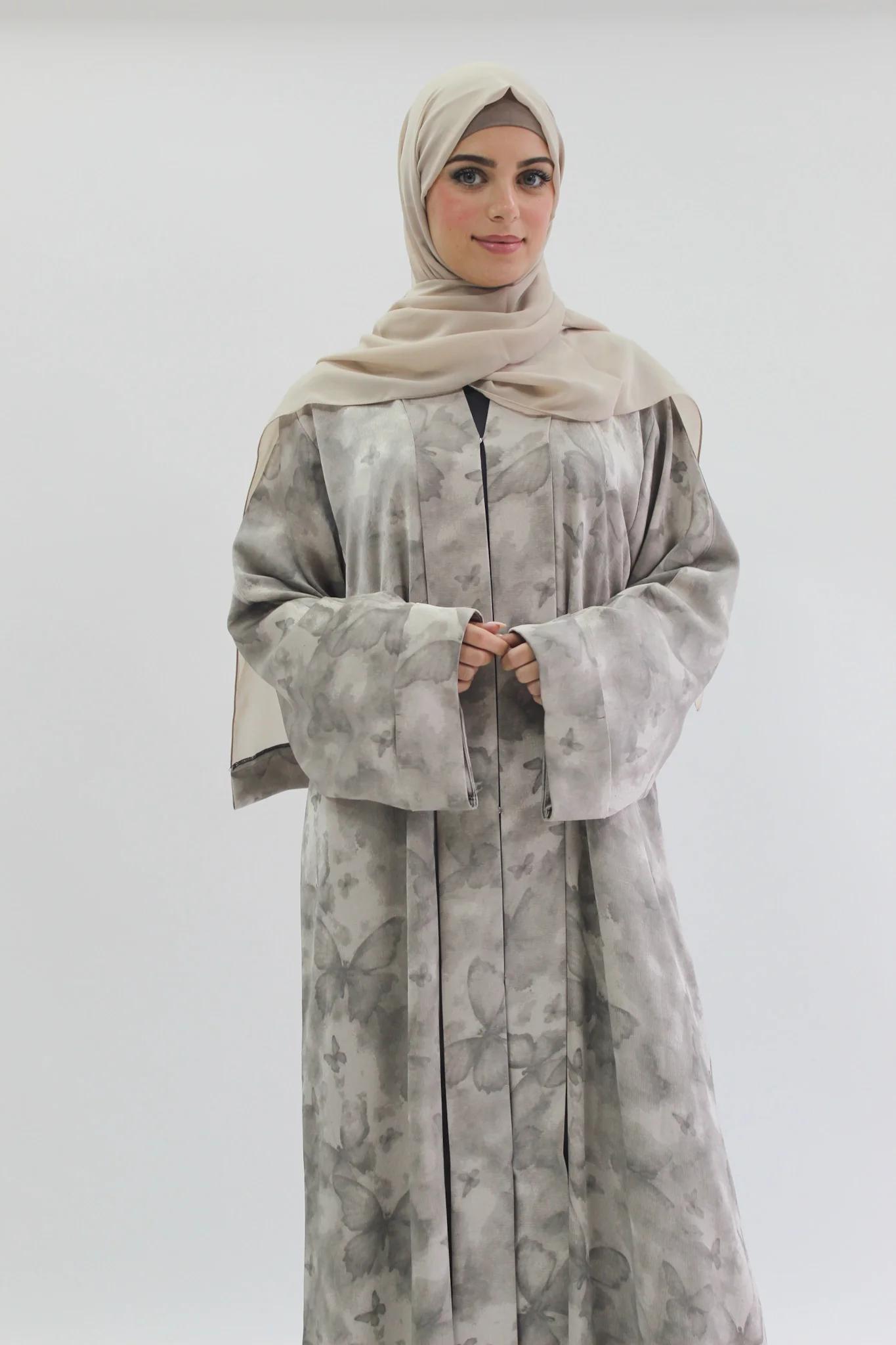 Luxury Stone Butterfly Print Satin Abaya - Image 3