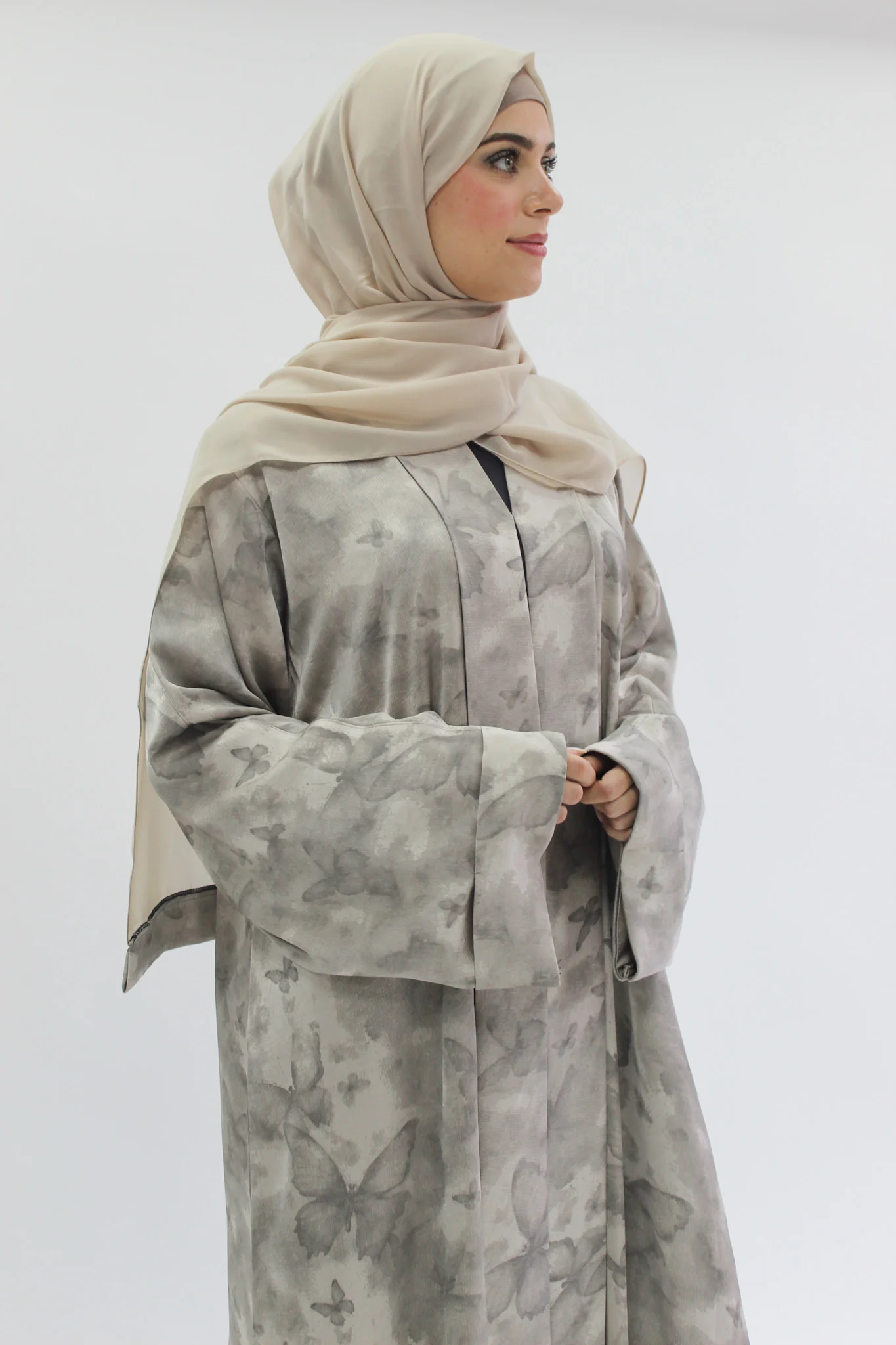 Luxury Stone Butterfly Print Satin Abaya - Image 4
