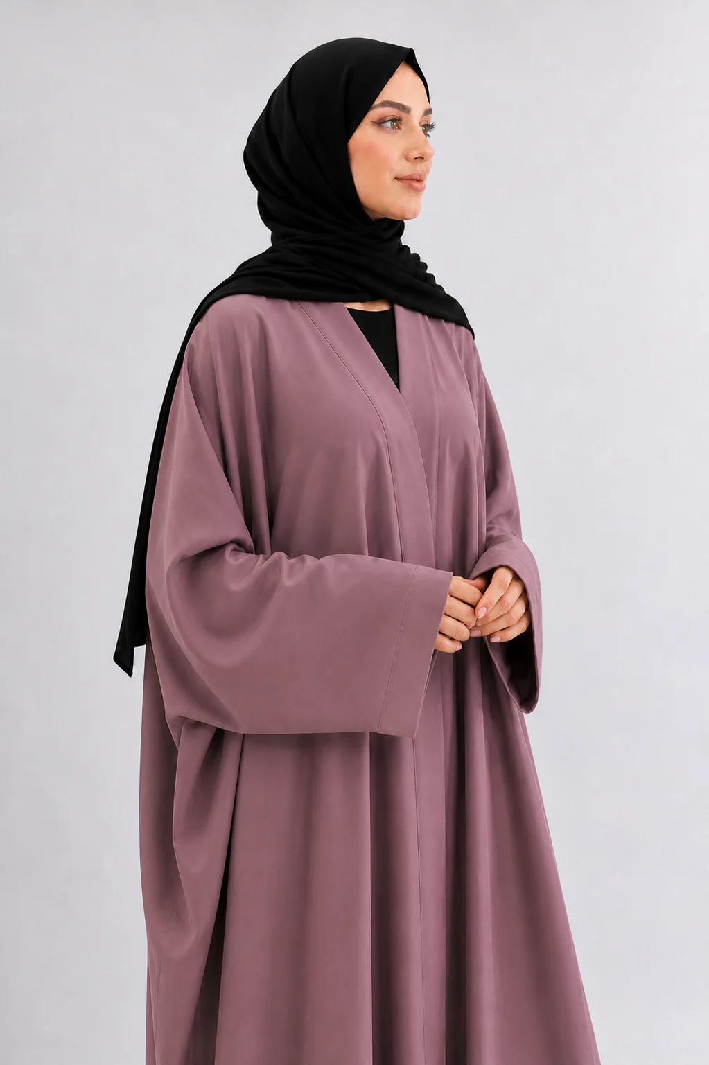 Mauve Open Abaya – Ripple Satin Farasha Design - Image 2