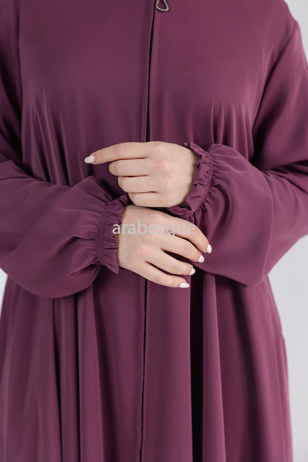 Mauve Umbrella Abaya – Zip Front with Pockets & Elastic Sleeves - Image 3