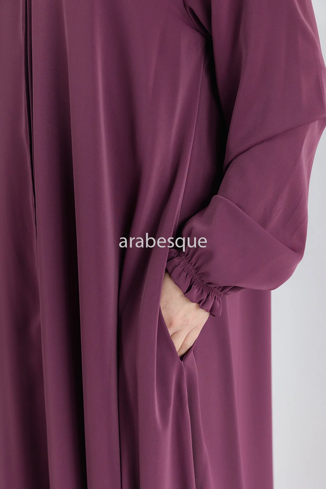 Mauve Umbrella Abaya – Zip Front with Pockets & Elastic Sleeves - Image 4