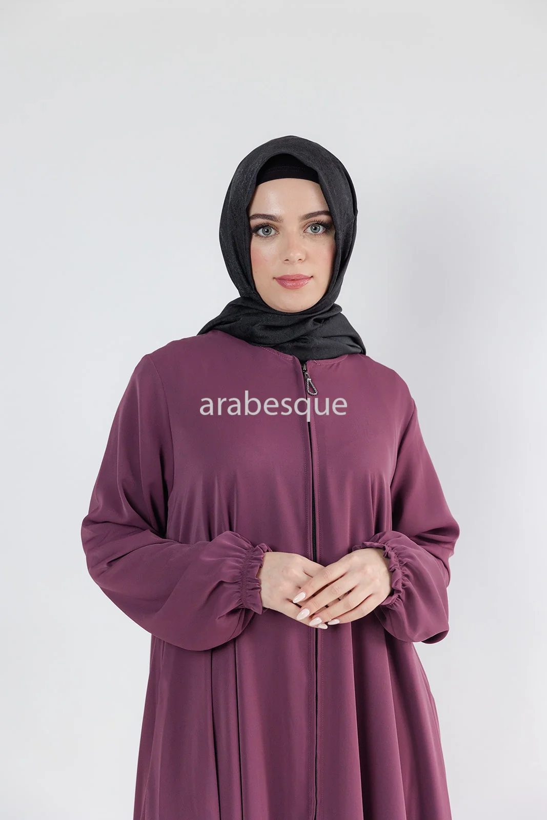 Mauve Umbrella Abaya – Zip Front with Pockets & Elastic Sleeves - Image 5
