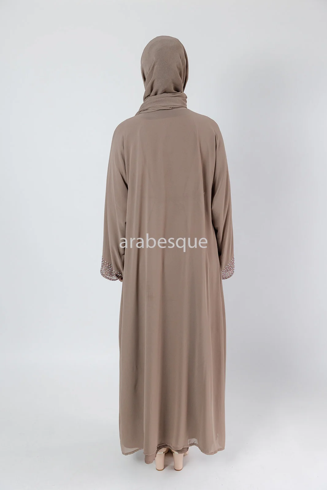 Mink Abaya set with Belt diamante detailing with Belt, Slip and Chiffon Overlay - Image 7