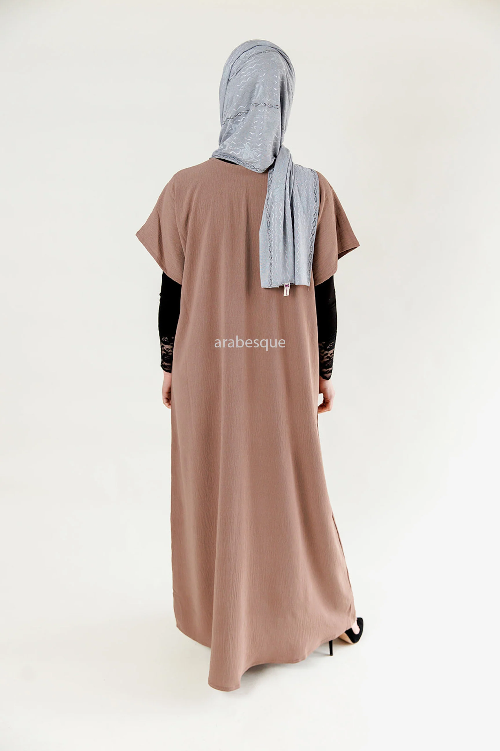 Pastel Brown Crushed Polyester Short Sleeved Dress - Image 3