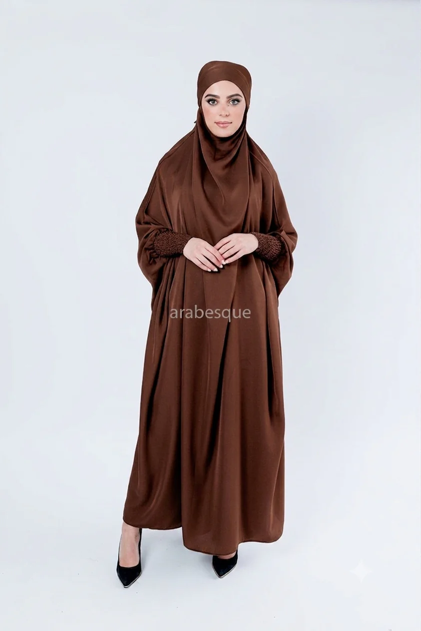Mink Jilbab Abaya – One-Piece Design with Elastic Sleeves