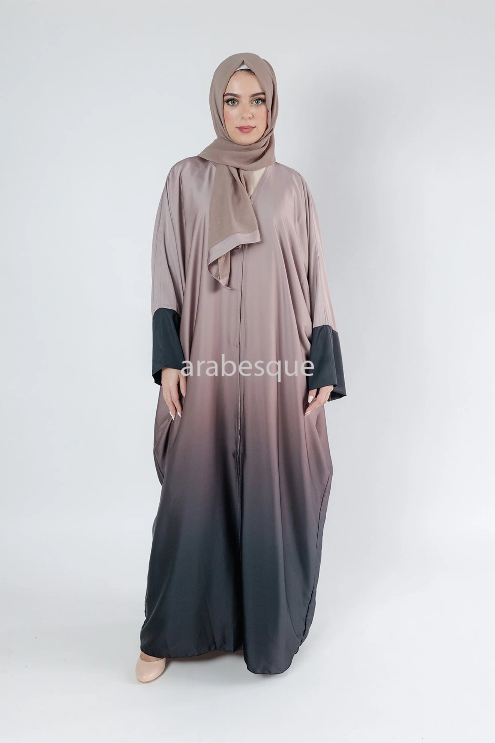 Mink Batwing Abaya – Ombre Silk-Feel Luxury Design