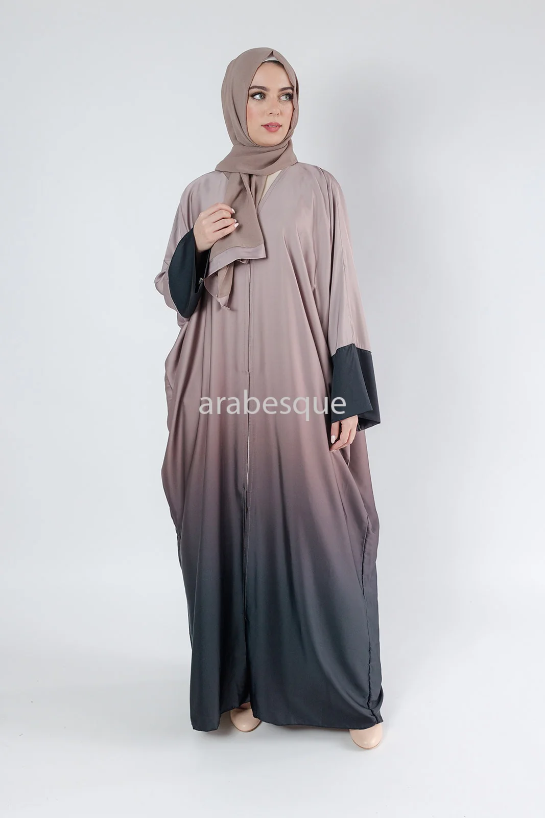 Mink Batwing Abaya – Ombre Silk-Feel Luxury Design - Image 4