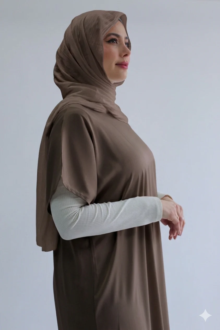 Mink Plain Short Sleeve Dress  - Silky Ripple Satin - Image 2