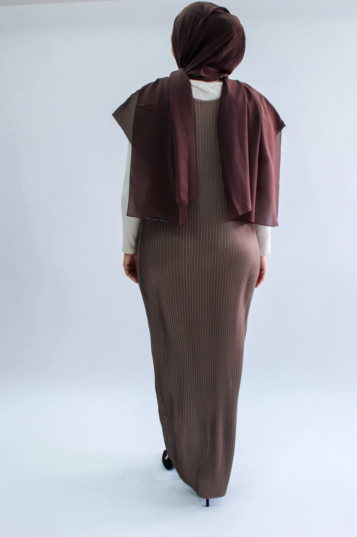 Mink Pleated Short Sleeve Dress  - Silky Ripple Satin - Image 4