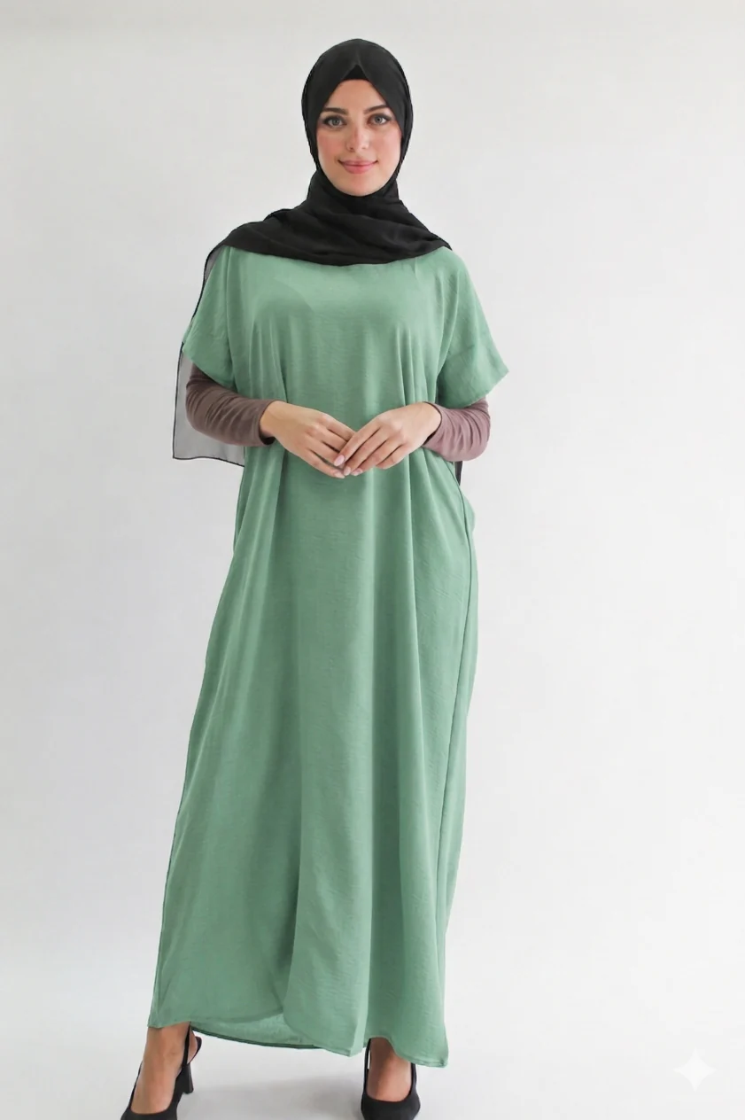 Mint Crushed Polyester Short Sleeved Dress