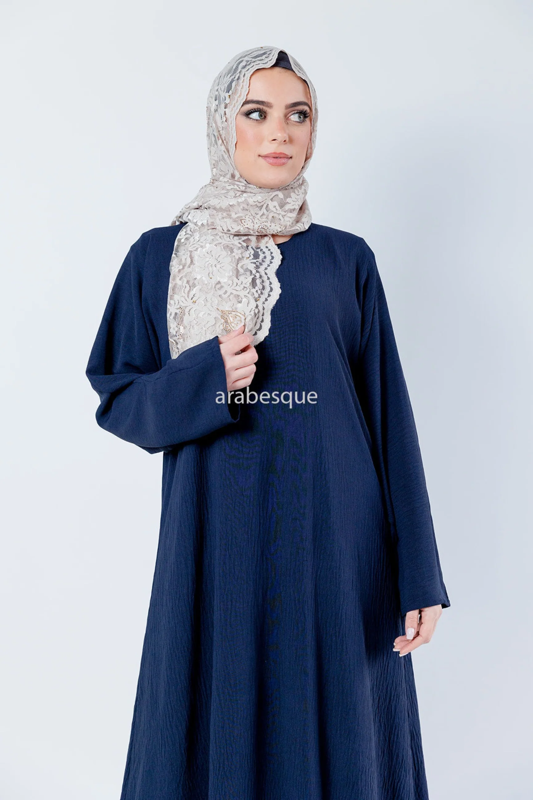 Navy Closed Abaya - Crushed Polyester with Pocket - Image 2