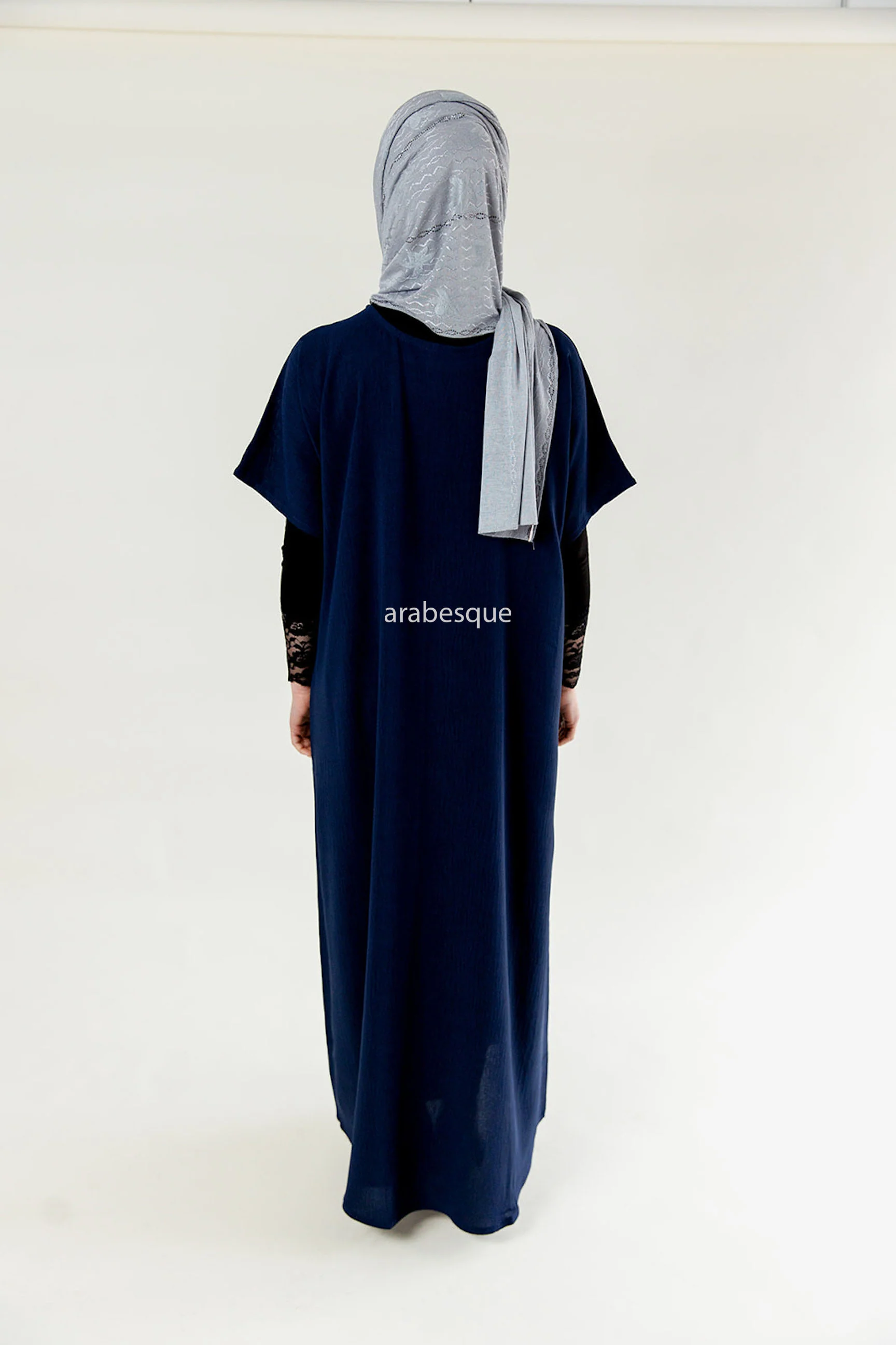 Navy Crushed Polyester Short Sleeved Dress - Image 3