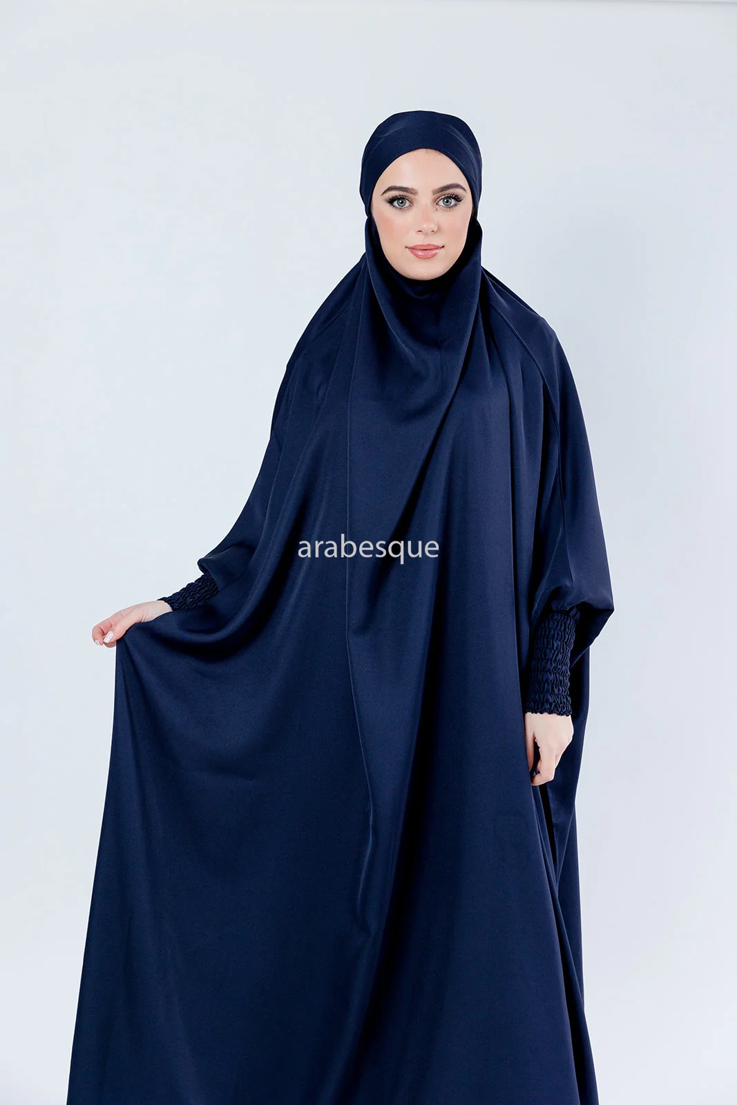 Navy Jilbab Abaya – One-Piece Design with Elastic Sleeves - Image 4