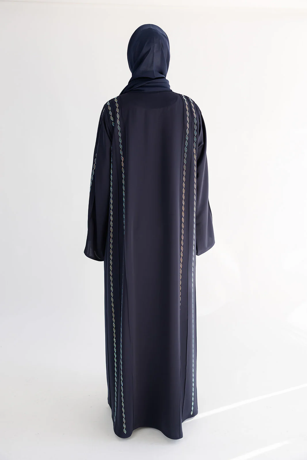 Navy Open Abaya – Luxury Nida Fabric with Helix Diamante Detailing - Image 4