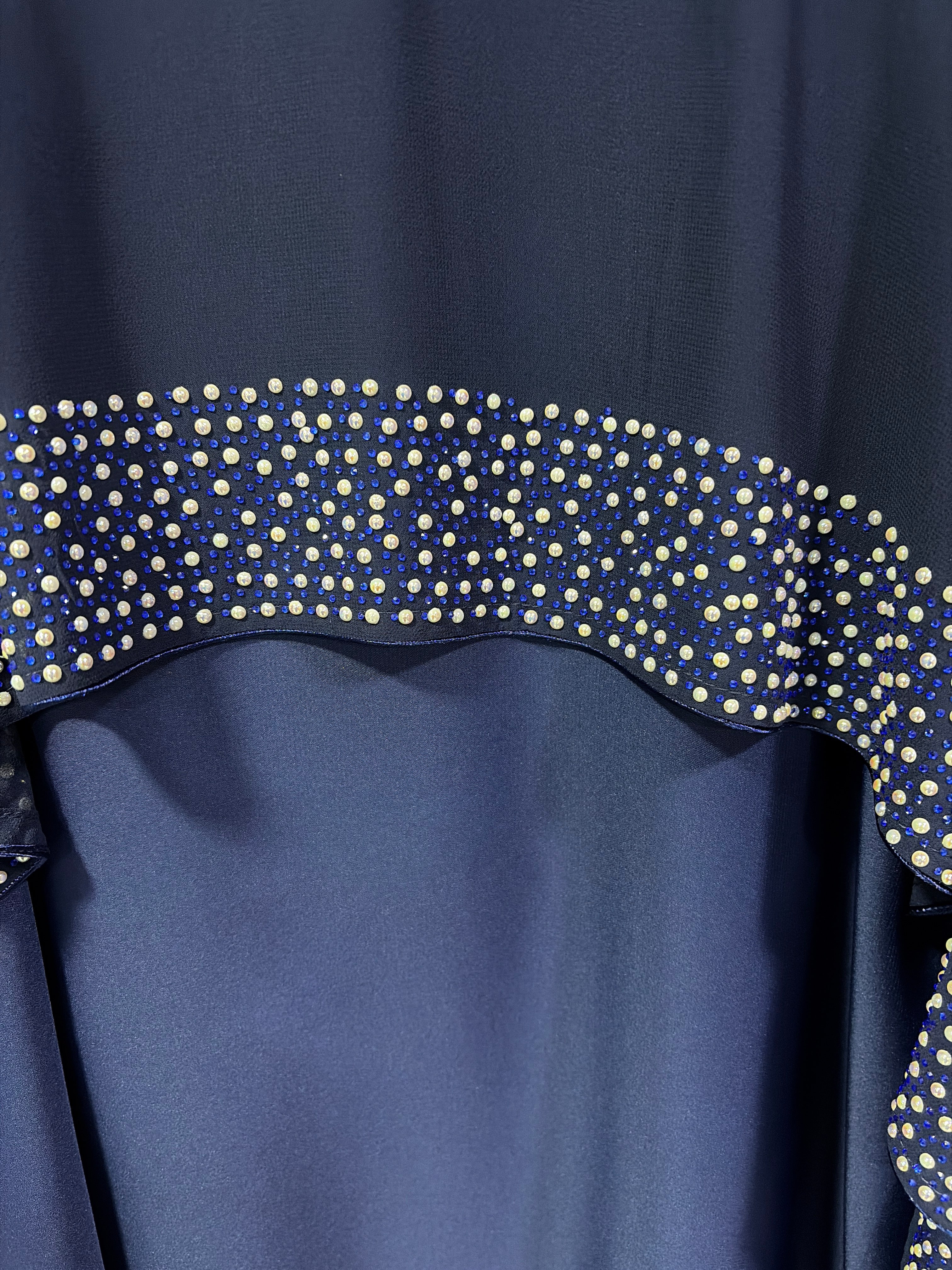 Navy Closed  Abaya - Chiffon Cape Design with Pearl and Diamante - Image 7