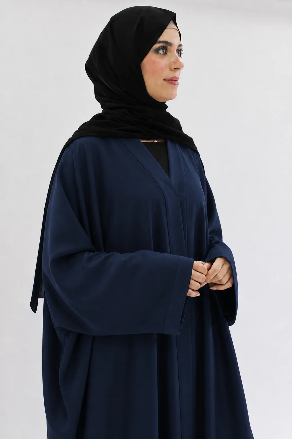 Navy Open Abaya – Ripple Satin Farasha Design - Image 2