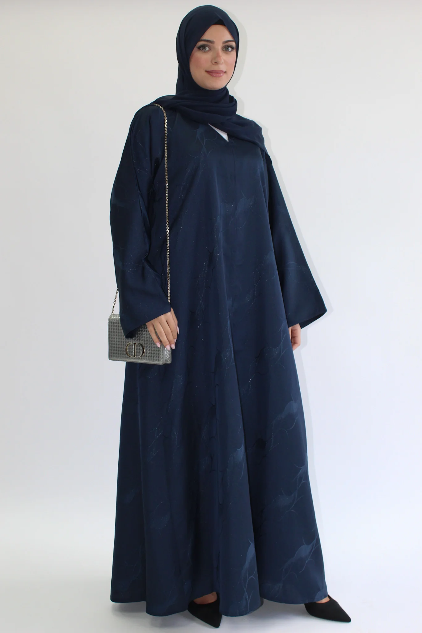 Navy Open Abaya – Patterned Design with Straight Sleeves - Image 3