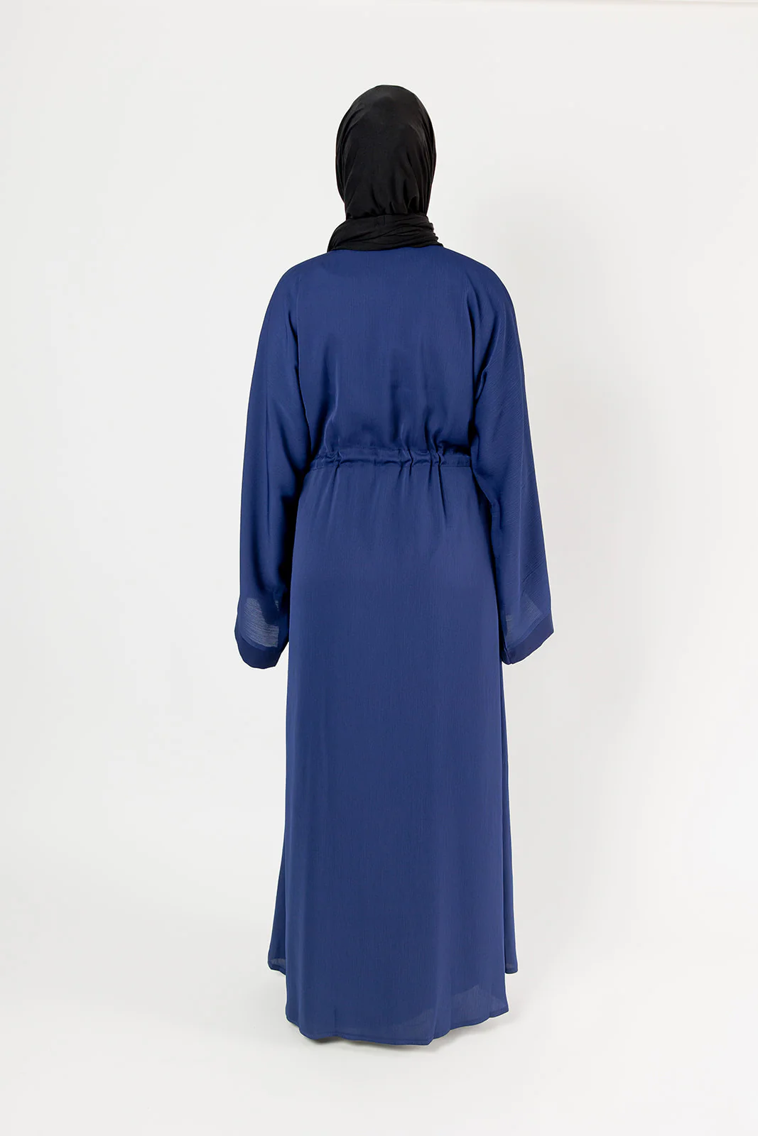 Navy Open Abaya – Plain Design, Drawstring Waist with Textured Finish - Image 3