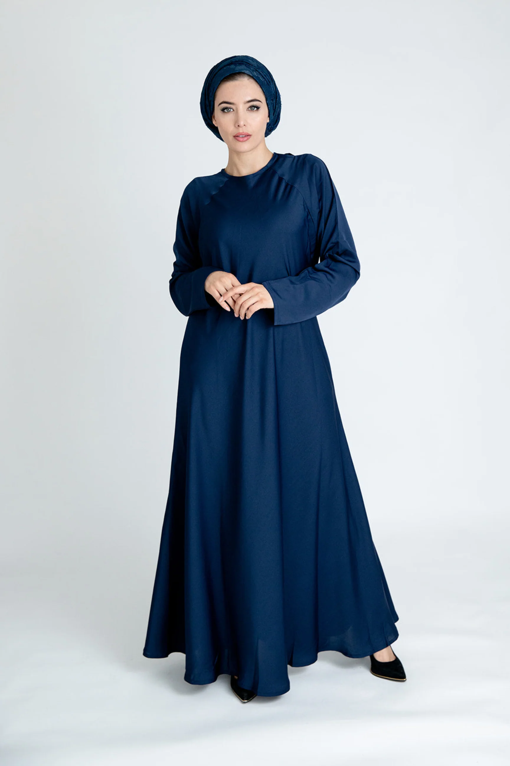 Navy Closed Abaya – Plain Umbrella Cut Design
