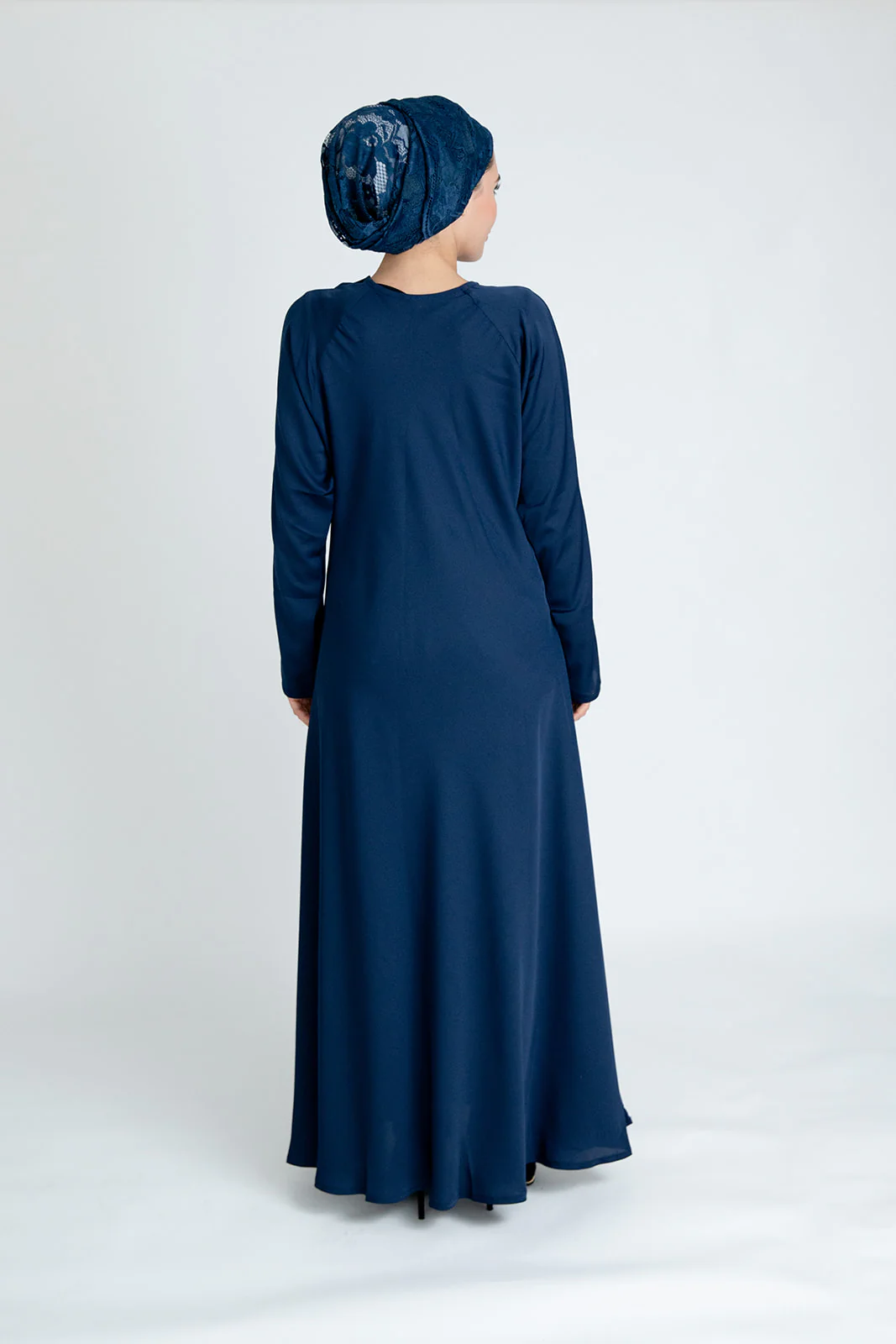 Navy Closed Abaya – Plain Umbrella Cut Design - Image 4