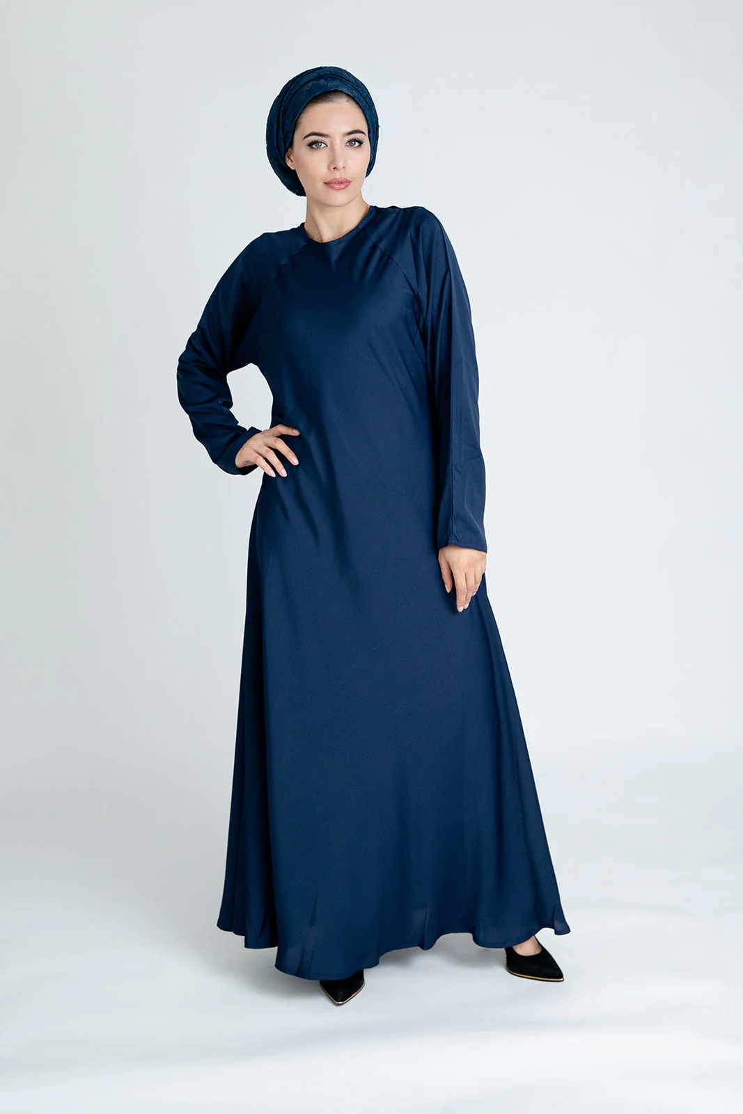 Navy Closed Abaya – Plain Umbrella Cut Design - Image 5