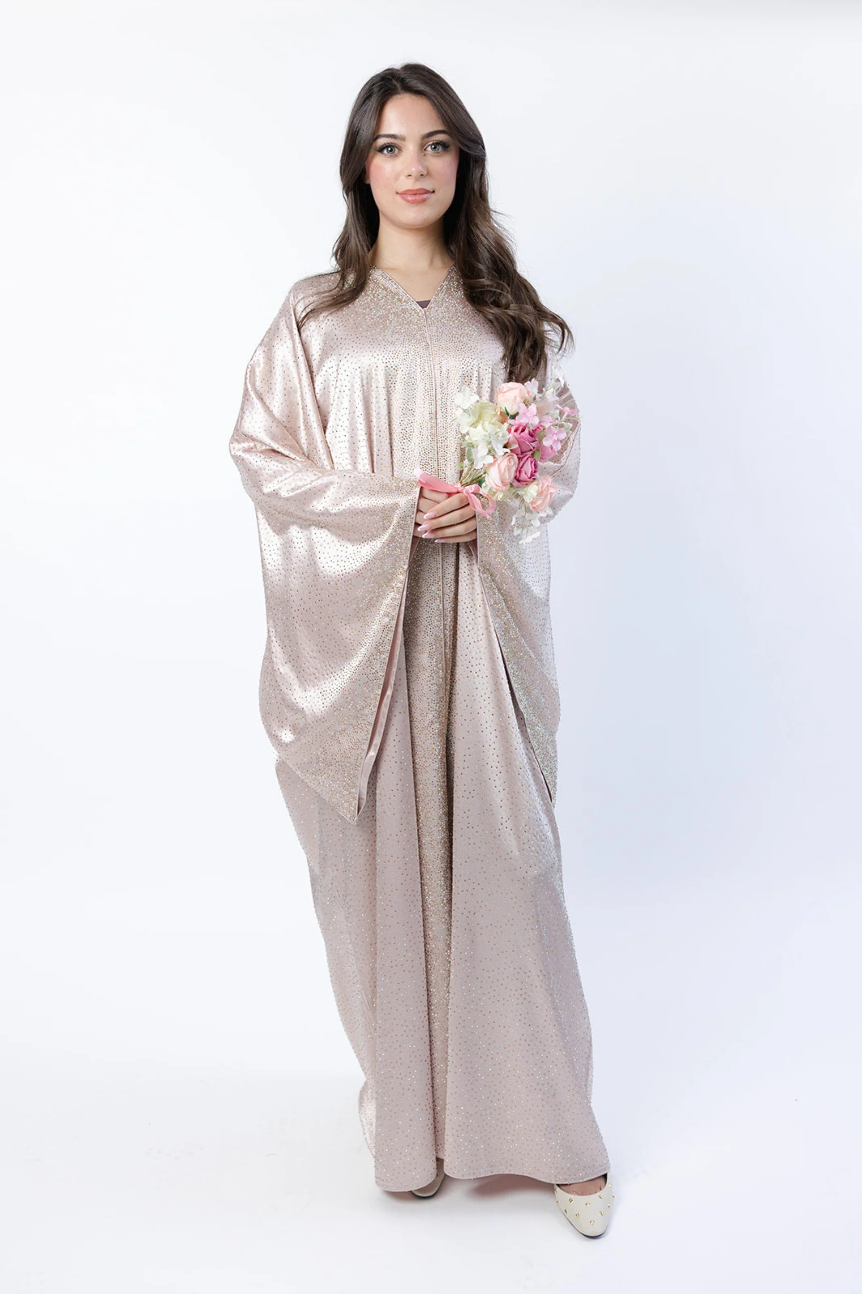 Nude Blush Farasha Cape – Luxury Embellished Design with Hood