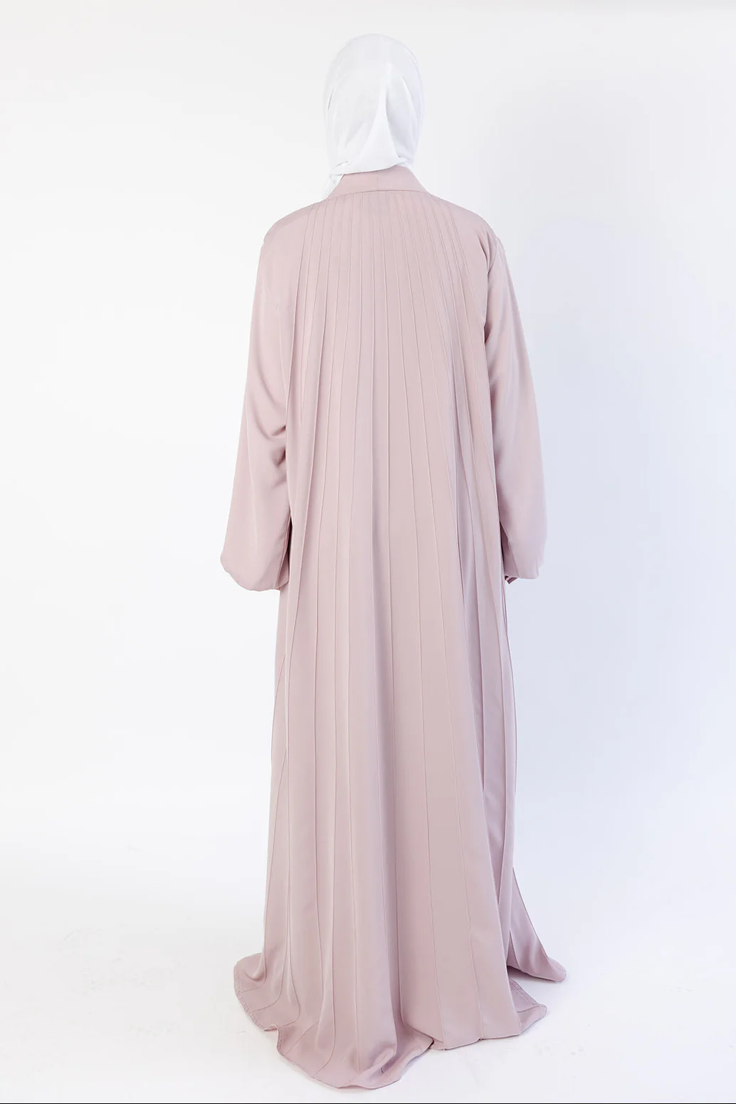 Nude Pink Open Abaya – Luxury Striped Design - Image 5