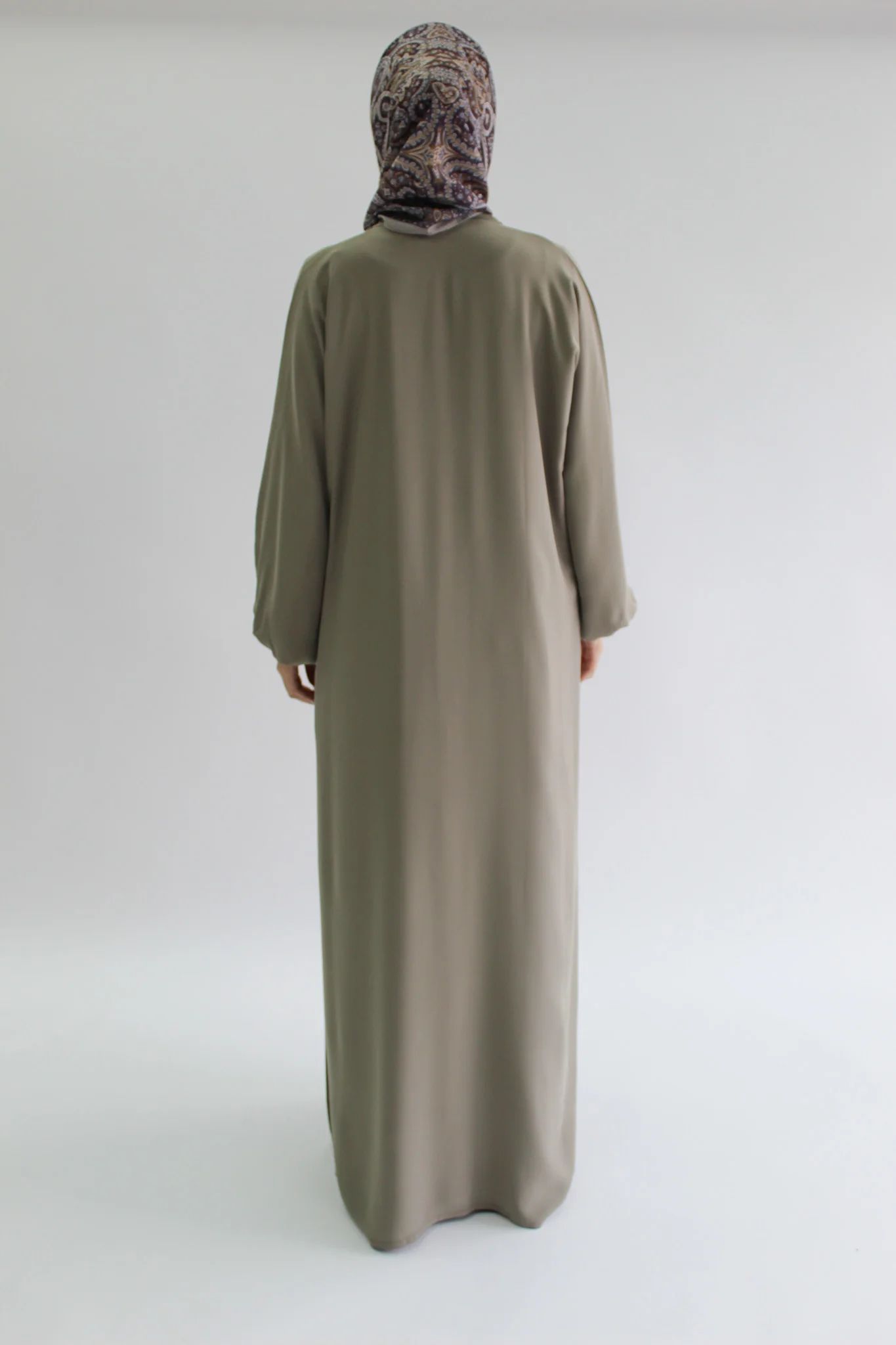 Olive Open Abaya – Premium Plain Nidha with Pocket & Elastic Sleeves - Image 5