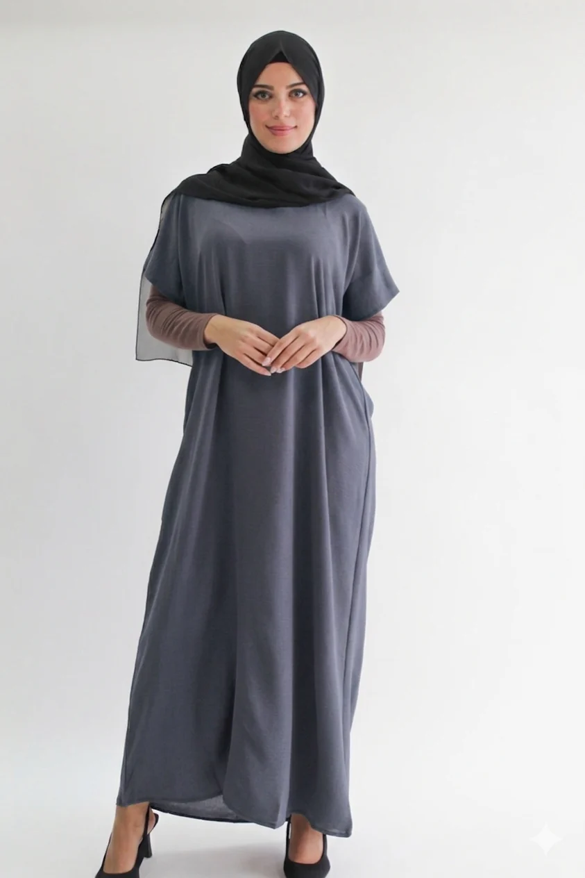 Pigeon Blue Crushed Polyester Short Sleeved Dress