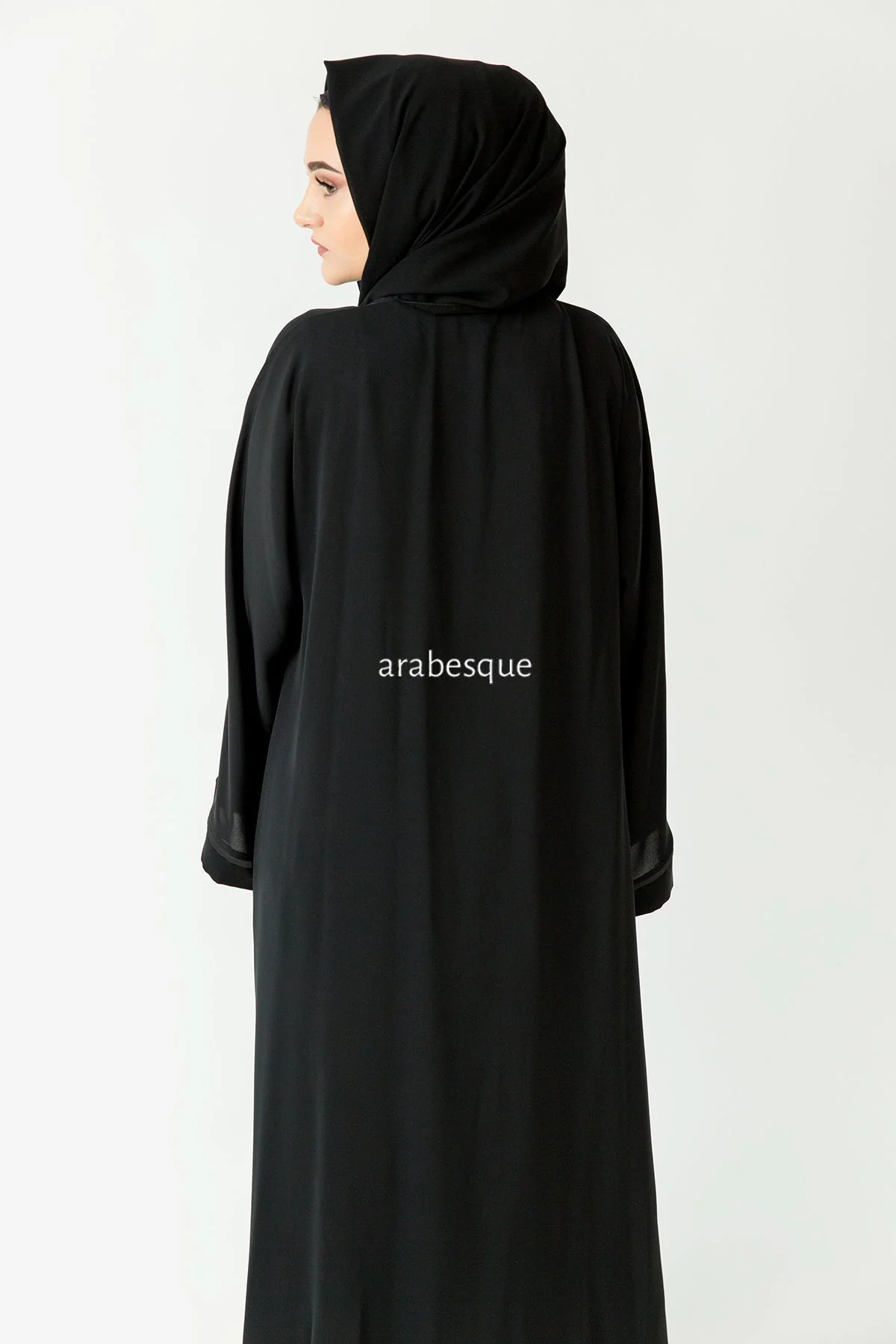 Premium Black Zip Abaya – Line Border Sleeves Design with Pocket - Image 4