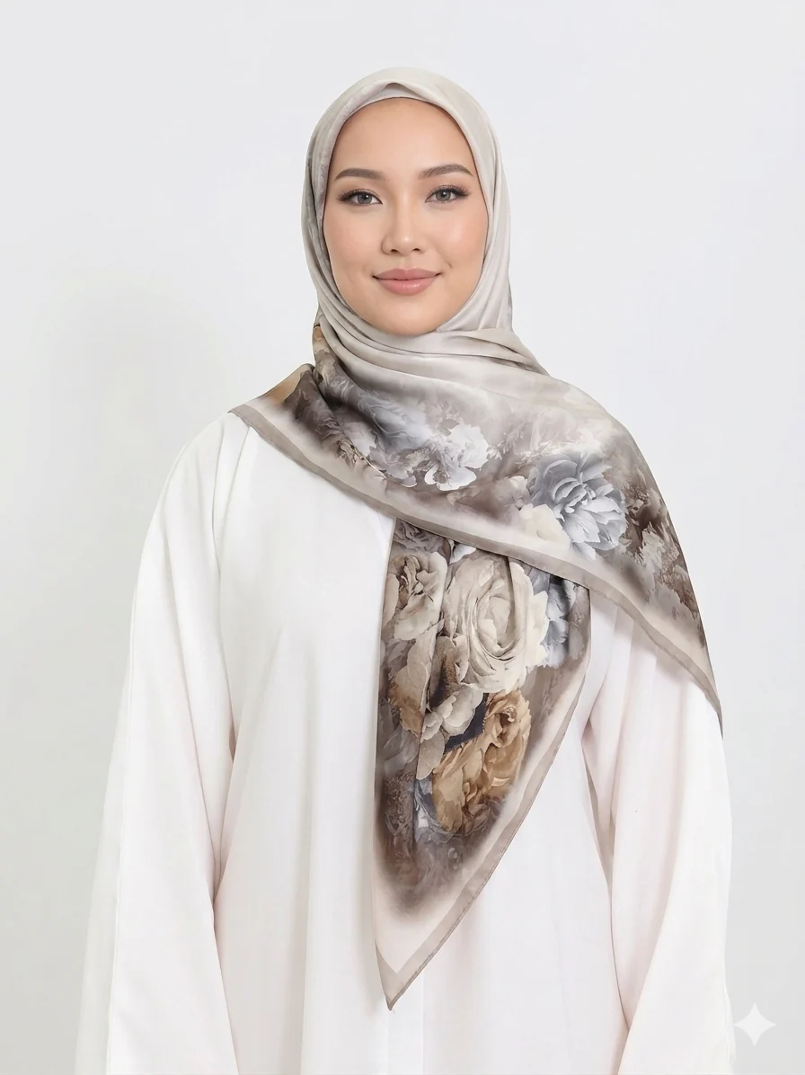 Premium Karaca 140cm Square Colourful Flowers Satin Hijab