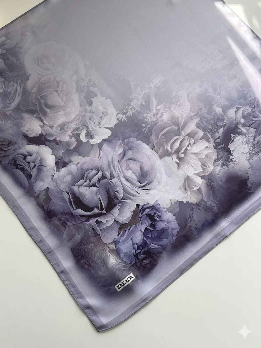 Premium Karaca 140cm Square Colourful Flowers Satin Hijab - Image 10
