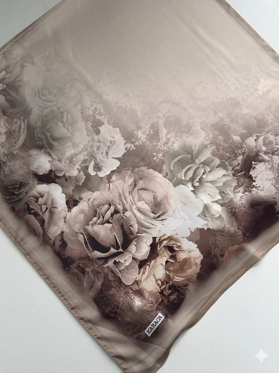Premium Karaca 140cm Square Colourful Flowers Satin Hijab - Image 4