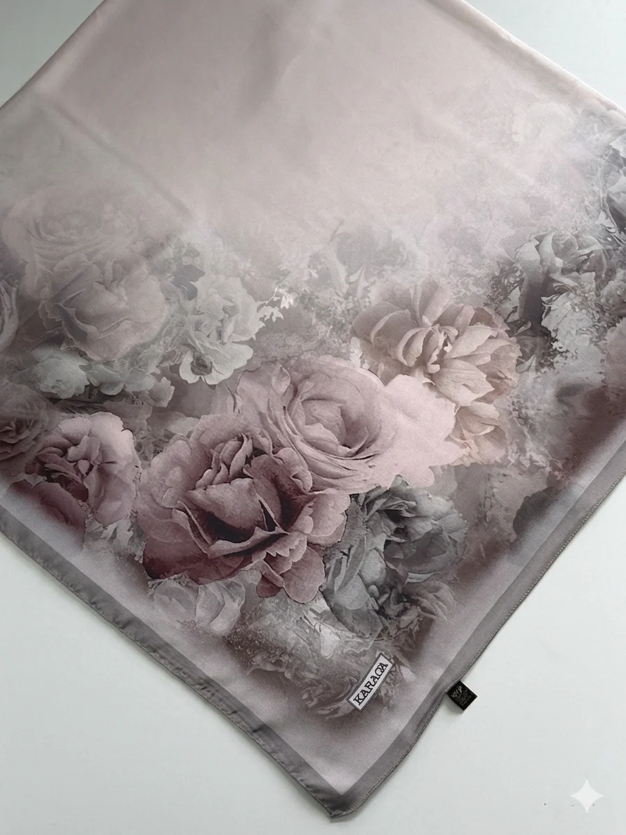 Premium Karaca 140cm Square Colourful Flowers Satin Hijab - Image 7