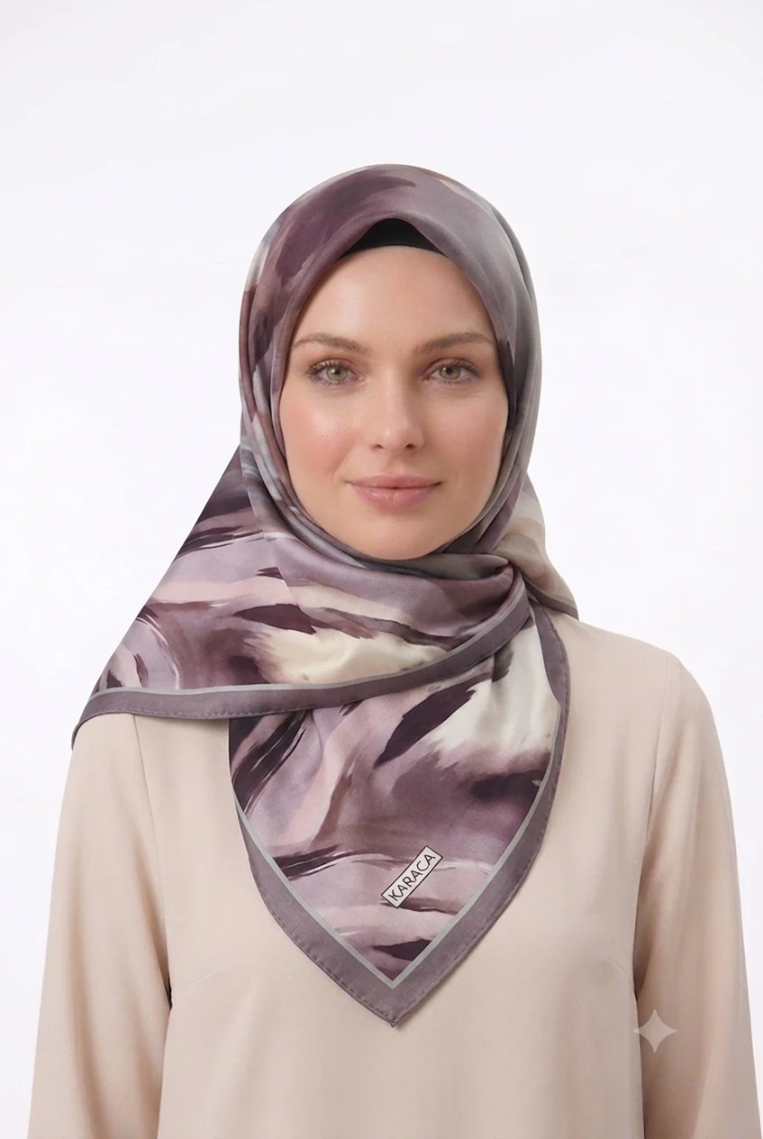 Premium Karaca 140cm Square Watercolour Brushstroke Print Satin Hijab - Image 10