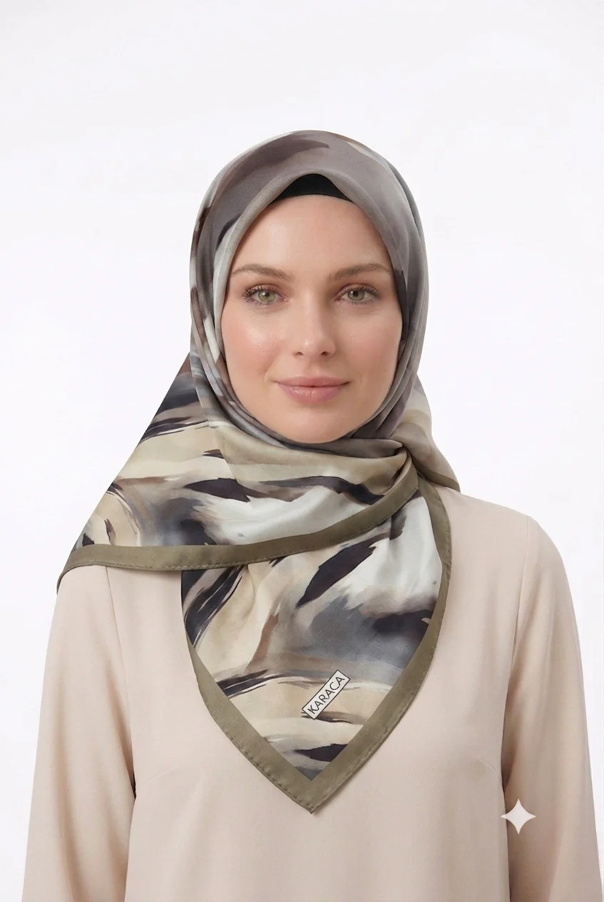 Premium Karaca 140cm Square Watercolour Brushstroke Print Satin Hijab - Image 9