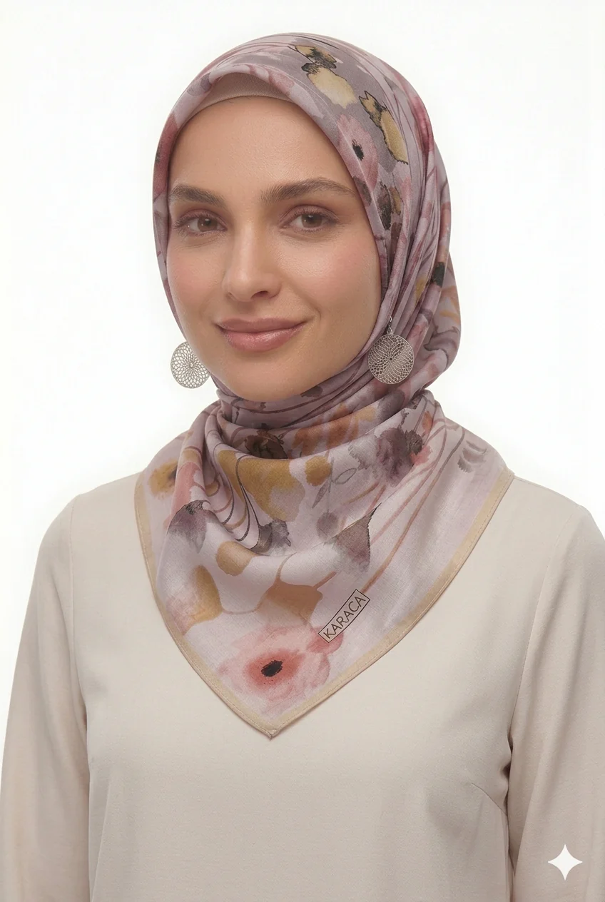 Premium Karaca Delicate Floral Pattern 120cm Soft Chiffon Square Hijab - Image 5