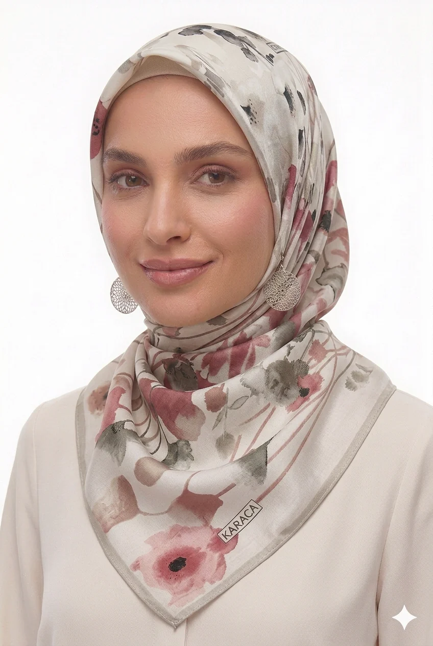 Premium Karaca Delicate Floral Pattern 120cm Soft Chiffon Square Hijab - Image 6