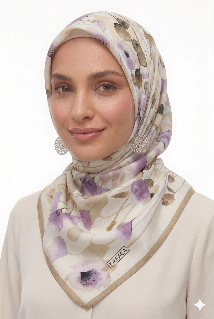 Premium Karaca Delicate Floral Pattern 120cm Soft Chiffon Square Hijab - Image 9