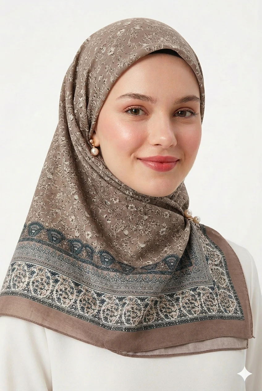 Premium Karaca Floral Design with Detailed Border 120cm Soft Chiffon Square Hijab - Image 8