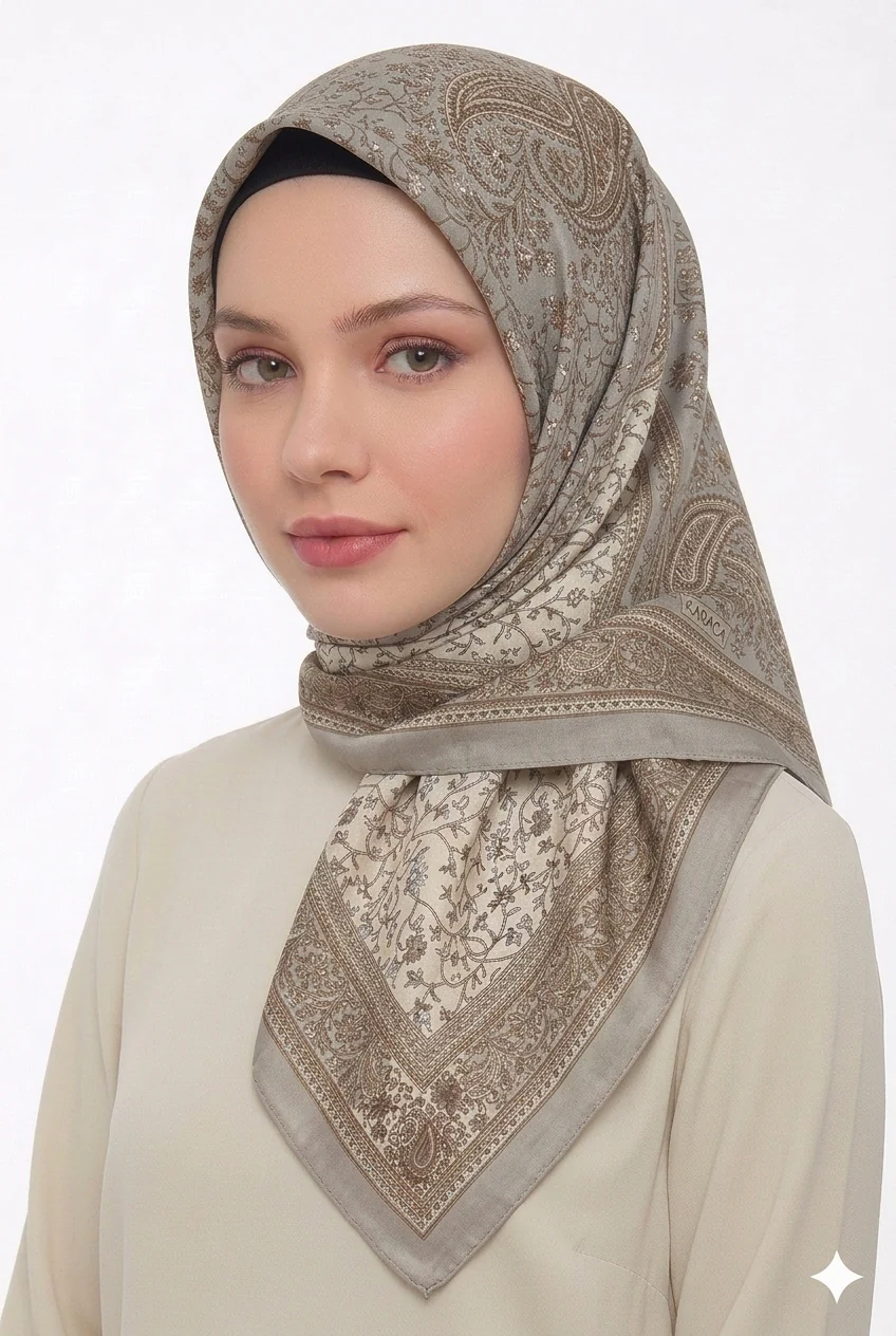 Premium Karaca Paisley and Floral Patterns 120cm Soft Chiffon Square Hijab - Image 8