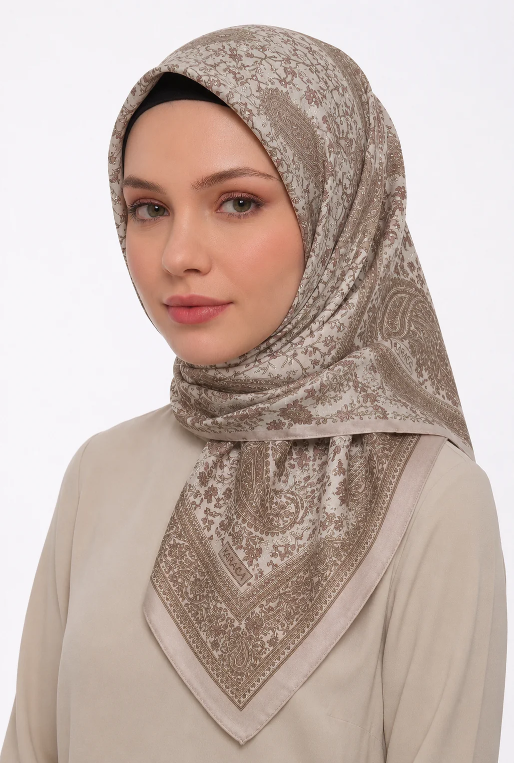 Premium Karaca Paisley and Floral Patterns 120cm Soft Chiffon Square Hijab - Image 9